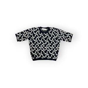 Tanya Taylor Short Sleeve Knit Sweater Size S Black White Graphic Pattern